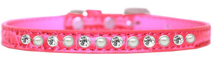 Pearl and Clear Jewel Croc Dog Collar Bright Pink Size 14